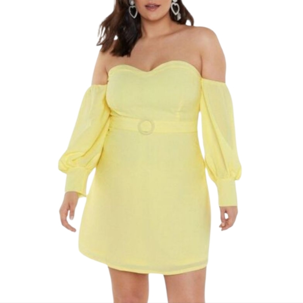 Nasty Gal YellownOff-the-Shoulder Mini Dress Plus Size 18